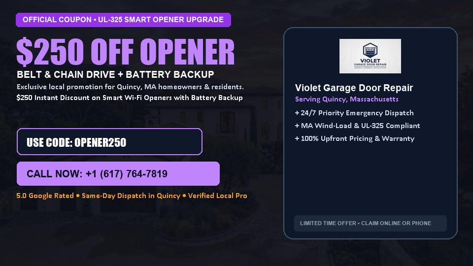 $250 OFF Smart Wi-Fi Garage Door Opener Installation in Quincy, MA - Violet Garage Door Repair