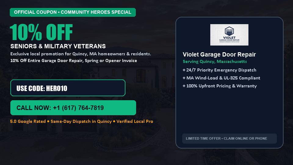 10% OFF Senior, Military & First Responder Discount in Quincy, MA - Violet Garage Door Repair